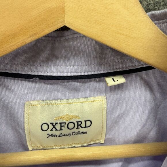 Oxford Shirt Men L Large Blue Button Up Collared Short Sleeve Pockets Regular - Picture 3 of 7